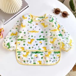 0-2 Years Baby Soft Bibs Cute Colorful Cartoon Waterproof Bibs Infant Eating Drawing Long Sleeve Apron Self Feeding