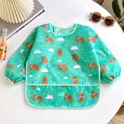 0-2 Years Baby Soft Bibs Cute Colorful Cartoon Waterproof Bibs Infant Eating Drawing Long Sleeve Apron Self Feeding