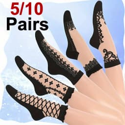 5/10 Pairs Women Lace Mid Tube Crystal Socks Retro Floral Pattern Summer Lightweight Wear-Resistant Breathable Casual Socks