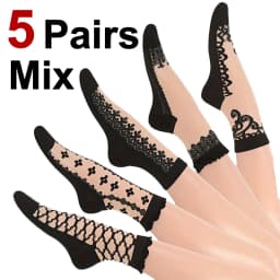 5/10 Pairs Women Lace Mid Tube Crystal Socks Retro Floral Pattern Summer Lightweight Wear-Resistant Breathable Casual Socks