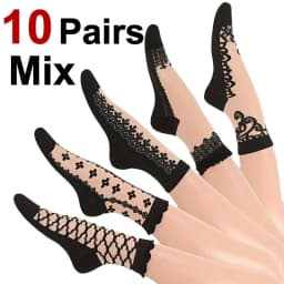 5/10 Pairs Women Lace Mid Tube Crystal Socks Retro Floral Pattern Summer Lightweight Wear-Resistant Breathable Casual Socks