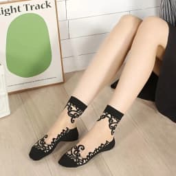 5/10 Pairs Women Lace Mid Tube Crystal Socks Retro Floral Pattern Summer Lightweight Wear-Resistant Breathable Casual Socks