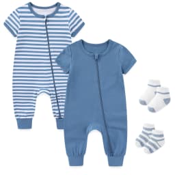 2-Pack Simple Fashion Baby Unisex Jumpsuits Summer Short Sleeve Newborn Boy Girl Zipper Rompers 0-24 Months Infant Clothes