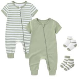 2-Pack Simple Fashion Baby Unisex Jumpsuits Summer Short Sleeve Newborn Boy Girl Zipper Rompers 0-24 Months Infant Clothes