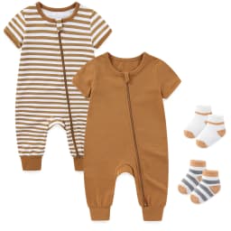 2-Pack Simple Fashion Baby Unisex Jumpsuits Summer Short Sleeve Newborn Boy Girl Zipper Rompers 0-24 Months Infant Clothes