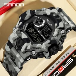 Fashion SANDA 2183 Men's Camouflage Military Multi Functional Waterproof Day Night Light Calendar Men's Electronic Watch 2025