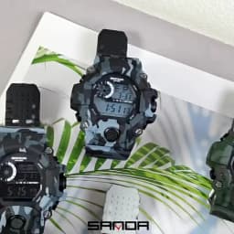 Fashion SANDA 2183 Men's Camouflage Military Multi Functional Waterproof Day Night Light Calendar Men's Electronic Watch 2025