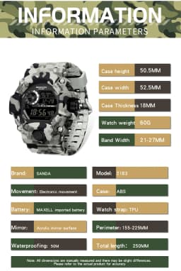 Fashion SANDA 2183 Men's Camouflage Military Multi Functional Waterproof Day Night Light Calendar Men's Electronic Watch 2025