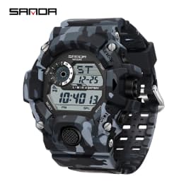 Fashion SANDA 2183 Men's Camouflage Military Multi Functional Waterproof Day Night Light Calendar Men's Electronic Watch 2025