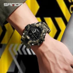 Fashion SANDA 2183 Men's Camouflage Military Multi Functional Waterproof Day Night Light Calendar Men's Electronic Watch 2025