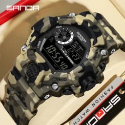 Fashion SANDA 2183 Men's Camouflage Military Multi Functional Waterproof Day Night Light Calendar Men's Electronic Watch 2025
