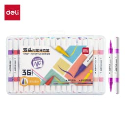 Deli Dual-Tip Acrylic Markers Set Highlighters Art Brush Paint Pens for Doodling Hand Drawing Multiple Sizes 12/24/36/48 Pcs