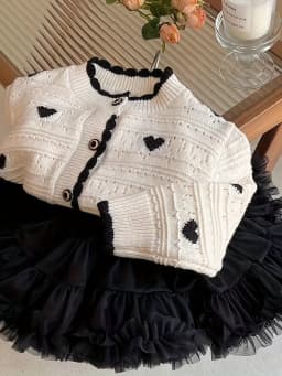 Girls' New Autum Sweater Cardigan, Fashionable and Versatile Single-Breasted Heart Long-Sleeved Korean Style Baby Girl's Jacket
