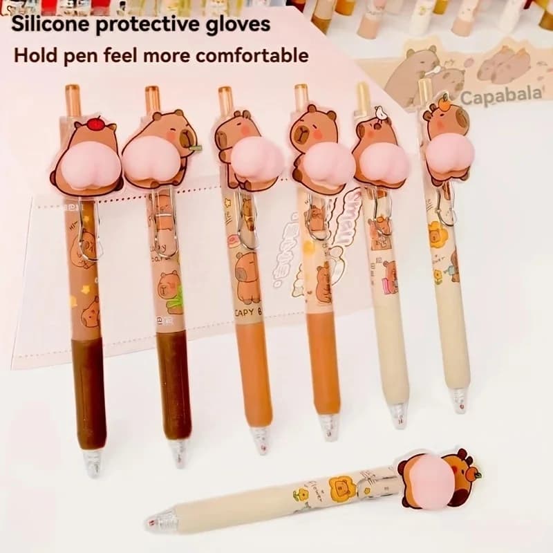 1pc Capybara Squeeze Stress Relief Pen 0.5mm Black Ink, Quick-Dry Retractable Ideal for School & Office Supplies
