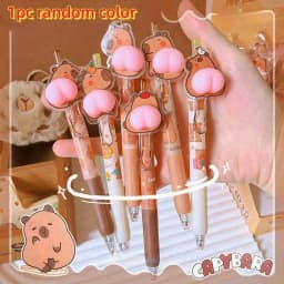 1pc Capybara Squeeze Stress Relief Pen 0.5mm Black Ink, Quick-Dry Retractable Ideal for School & Office Supplies