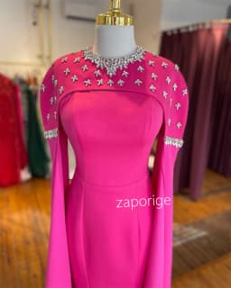 Customized Jersey Pattern Rhinestone A-line Jewel Midi Dresses Bespoke Occasion Prom Exquisite High Quality