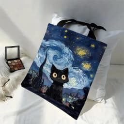1pc Cute Cartoon Cat Shoulder Bags Funny Animal The Starry Night Shoulder Bags Casual Fashionable Bag, Multi Functional Handbag