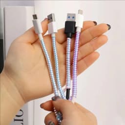 New 1.4M Laser Color TPU Spiral USB Charging Cable Protector for IPhone Samsung Huawei Earphone Cord Line Anti-break Protection