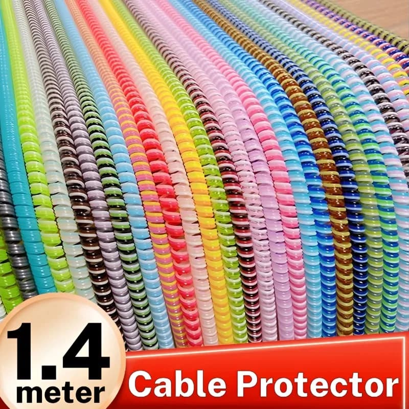 New 1.4M Laser Color TPU Spiral USB Charging Cable Protector for IPhone Samsung Huawei Earphone Cord Line Anti-break Protection