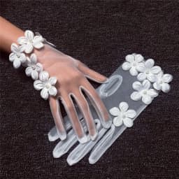 Korean Simple Short White Transparent Mesh Flower Pearl Wedding Dresses Gloves For Bride Evening Parties Etiquette Accessories