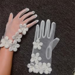 Korean Simple Short White Transparent Mesh Flower Pearl Wedding Dresses Gloves For Bride Evening Parties Etiquette Accessories
