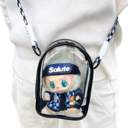 For 15cm Labubu v2 sitting party cotton doll crossbody pain bag pvc storage bag hairball Dolls Display Bag (No dolls)