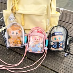 For 15cm Labubu v2 sitting party cotton doll crossbody pain bag pvc storage bag hairball Dolls Display Bag (No dolls)