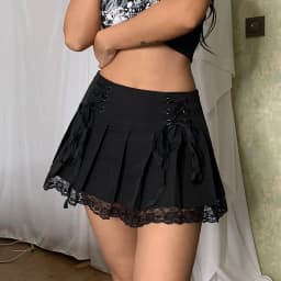 Goth Mall Gothic Pleated Mini Skirts Women Vintage Harajuku Emo Alt Clothes High Waist Lace Ruffles Skirt Harajuku Korean Style