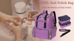 UOZL Nail Polish Organizer Backpack Holds 80 Bottles and a Nail Lamp Supplies with 2 Removable Cases Storage Bag Professional Tr