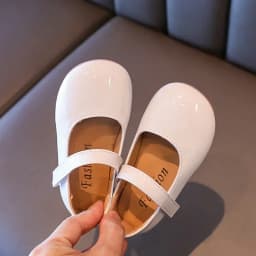 Plain Patent Leather Ballet Flats for Baby Girls Concise Round-Toe Mary Jane Shoes Red/White Kids Soft Sole
