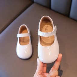 Plain Patent Leather Ballet Flats for Baby Girls Concise Round-Toe Mary Jane Shoes Red/White Kids Soft Sole