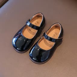 Plain Patent Leather Ballet Flats for Baby Girls Concise Round-Toe Mary Jane Shoes Red/White Kids Soft Sole
