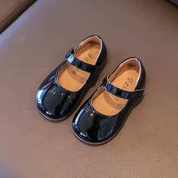 Plain Patent Leather Ballet Flats for Baby Girls Concise Round-Toe Mary Jane Shoes Red/White Kids Soft Sole