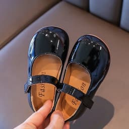 Plain Patent Leather Ballet Flats for Baby Girls Concise Round-Toe Mary Jane Shoes Red/White Kids Soft Sole