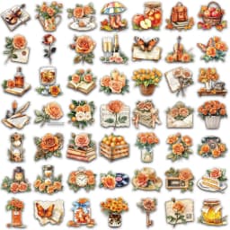 50PCS Retro Orange Flower Graffiti Stickers Scrapbooking Collage Material Water Cup Skateboard Phone Case Waterproof Stickers