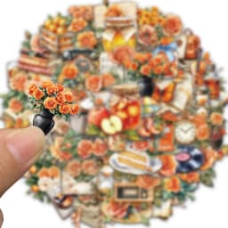 50PCS Retro Orange Flower Graffiti Stickers Scrapbooking Collage Material Water Cup Skateboard Phone Case Waterproof Stickers