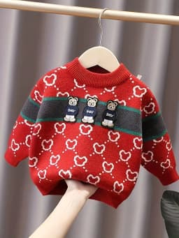 New Style Boys' Fleece-Lined Thick Sweater Pullover Knitwear Baby Toddler Warm Base Shirt Cartoon