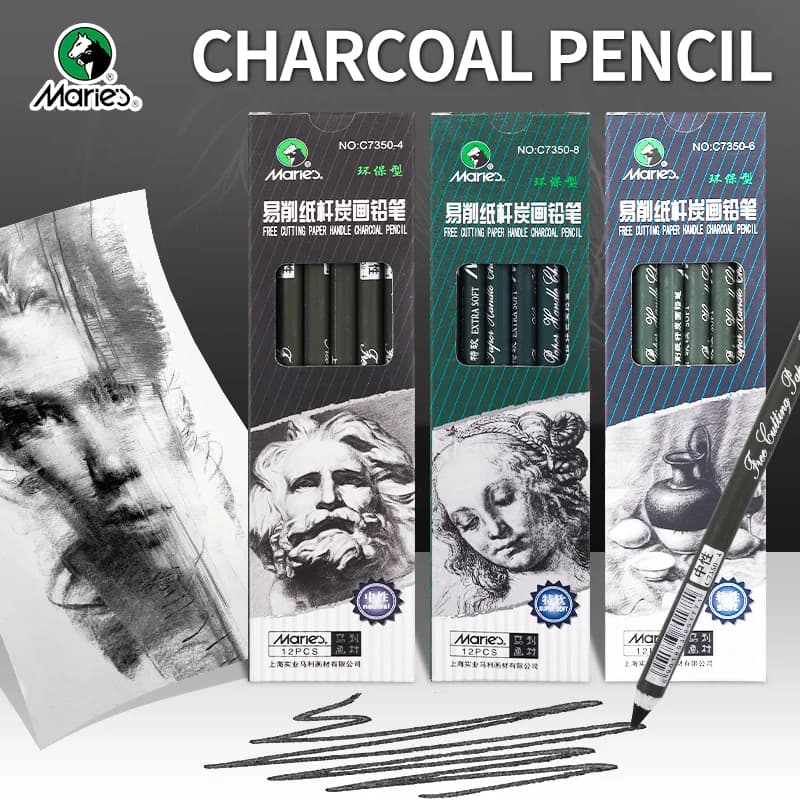 Marie's Sketch Charcoal Pencil Set Soft/Neutral/Super Soft Drawing Pencil Professional Art Supplies