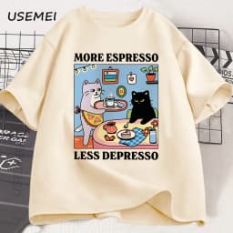More Espresso Less Depresso Black Cat T-shirt Men Women Funny Coffee Cat T Shirt Casual Summer Cotton Short Sleeve Tshirt Tops
