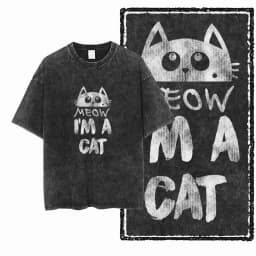 COOLMIND DB Cat Printed Cotton Acid Washed Exclusive Graphic Unisex T Shirt Cool Streetwear Men Tshirts Big Size Tee for Men