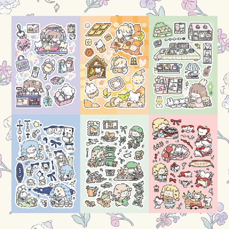 Korean Cute Cartoon Girl Character Handbook Stickers Hand Account Diary Notebook Scrapbook Stationery DIY Decorative Stickers