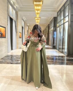 Customized Intricate Matching Jersey Flower Beading Sash A-line Square Neck Long Dresses Bespoke Occasion Dresses Exquisite Sexy