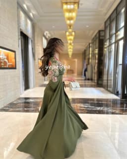 Customized Intricate Matching Jersey Flower Beading Sash A-line Square Neck Long Dresses Bespoke Occasion Dresses Exquisite Sexy