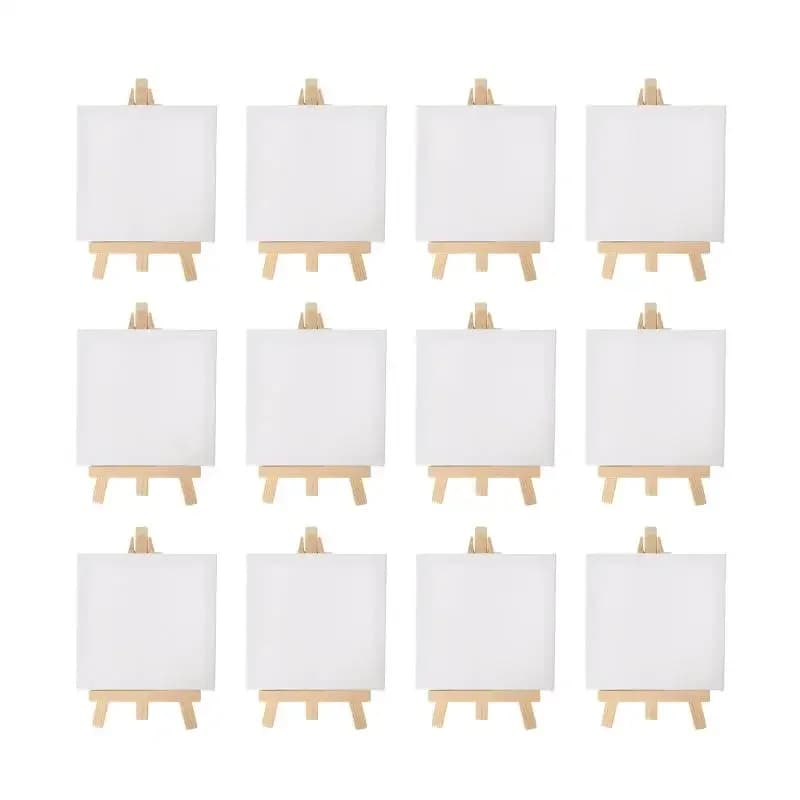 12pcs Artists 5 Inch Mini Easel +3 Inch X3 Inch Mini Canvas Set Painting Kids Craft DIY Drawing Small Table Easel for School