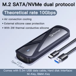 Meetiger M.2 NVMe SSD Enclosure 5/10Gbps External Case for M.2 NVMe NGFF SATA SSD Adapter Tool Free External Hard Drive Case