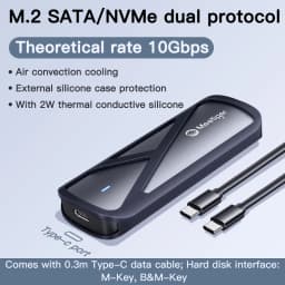 Meetiger M.2 NVMe SSD Enclosure 5/10Gbps External Case for M.2 NVMe NGFF SATA SSD Adapter Tool Free External Hard Drive Case