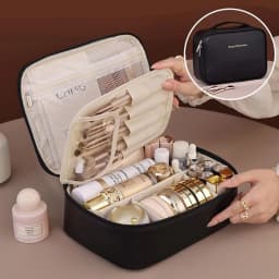 New PU leather makeup bag with large capacity, portable, and high-end outdoor feel, layered and multi-layer waterproof makeup ca
