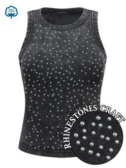 100% Cotton Solid Color Women Washed Vest Y2K Casual Tank Top Street Sleeveless Clothes Summer Rhinestone Craft Sportswear
