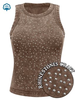 100% Cotton Solid Color Women Washed Vest Y2K Casual Tank Top Street Sleeveless Clothes Summer Rhinestone Craft Sportswear
