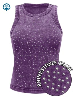 100% Cotton Solid Color Women Washed Vest Y2K Casual Tank Top Street Sleeveless Clothes Summer Rhinestone Craft Sportswear